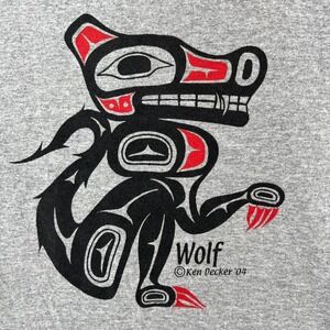 Vintage Y2K Ken Decker Crazy Wolf T Shirt Adult Large‎ Native Tribal Art Totem